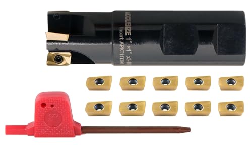 Accusize Industrial Tools 1" 90° Square Shoulder Indexable End Mill w/ 10 add'l APKT11T308 Inserts, 1" Shank, 3-1/2" OAL, 0.433" ap, 4 Flutes, APKT11T308, Carbide Inserts, 0056-0920+0056-1130 - size: 1" Cut, 1" Shk, 4 Fl, w/ 10 add'l inserts