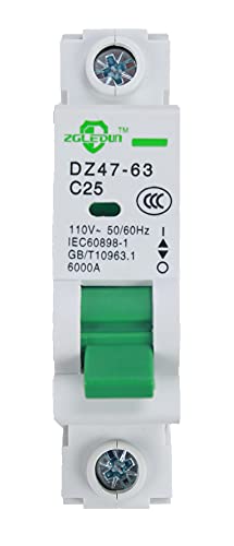 AC Miniature Circuit Breaker, 1 Pole 25 Amp, 120/240VAC, 6kA Din Rail Mount Breaker with Thermal Magnetic Trip, DZ47-63 C25 1P, AC Solar MCB - color: 1 Pole, size: 25 A