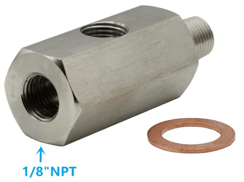 1/8 NPT Oil Pressure Sensor Tee Adapter Turbo Supply Feed Line Gauge 1/8 NPT Female to 1/8 NPT Male with 1/8 NPT Side Port Stainless Steel Hose T Fittings - size: 1/8"NPT to 1/8"NPT, 1/8"NPT