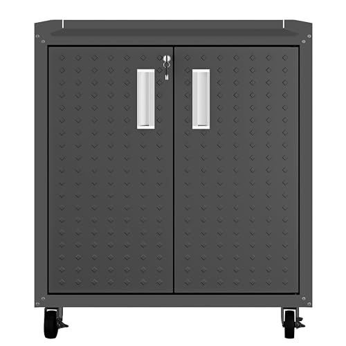 Manhattan Comfort Fortress Rolling Garage Storage Cabinet with 2 Adjustable Shelves, Lockable Metal Tool Compartment, Heavy-Duty Mobile Utility Organizer with Wheels, Charcoal Gray - color: Charcoal Gray, style: 2 Door Cabinet