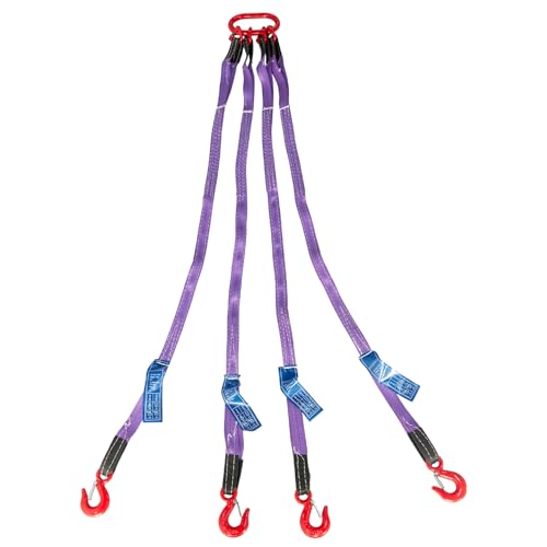 Pindex 5ft 3t Chain Sling for Lifting, 6610lbs Polyester Strap Lifting Sling Chain Hoist with G80 Alloy Steel 4 Legs Grab Hook and Adjuster, Adjustable Length and Angle for Safe Towing - size: 5Ft 3T Polyester