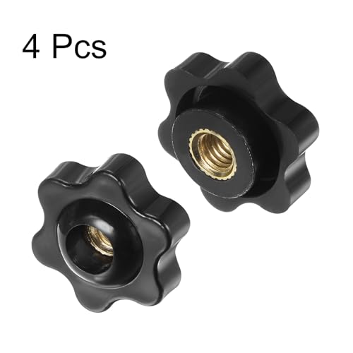 HARFINGTON 4pcs Star Knobs M6 Female Thread 25mm Head Plastic Through Hole Brass Screw-in Clamping Handles Threaded Hand Knobs, Black - color: Black, size: M6 x 25mm