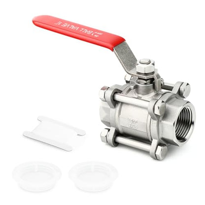 TAISHER 1PCS 1-1/4" FNPT Heavy Duty 3PC High Platform Ball Valve 304 Stainless Steel with Red Handles W0G1000 - size: 1-1/4" FNPT(3PC)
