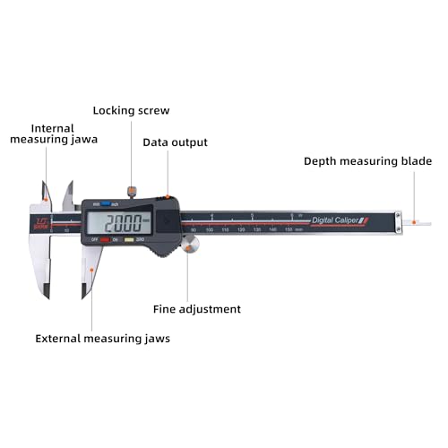 Digital Caliper, 0-6 Inch/150mm, Stainless Steel, Large LCD Screen, Data Output