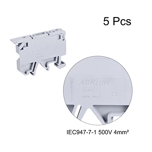 MECCANIXITY DIN Rail Mount Fuse Holder Terminal Blocks Grey ASK1/EN LD 220V Pack of 5