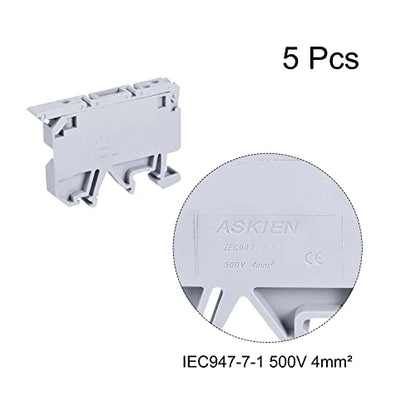 MECCANIXITY DIN Rail Mount Fuse Holder Terminal Blocks Grey ASK1/EN LD 220V Pack of 5