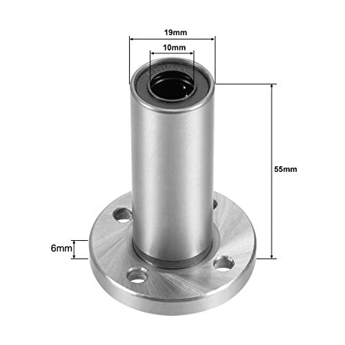 uxcell LM10UU Extra Long Round Flange Linear Ball Bearings, 10mm Bore Dia, 19mm OD, 55mm Length (Pack of 2) - size: 10mm