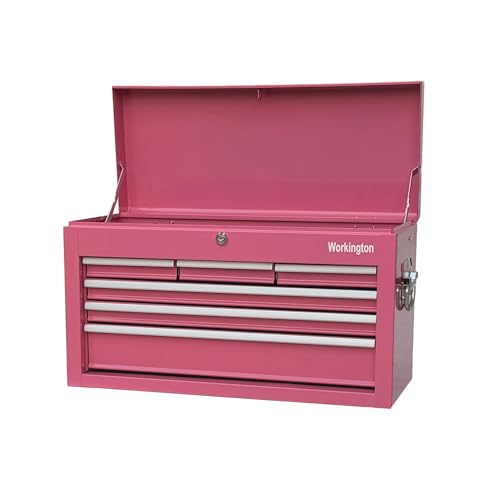 Workington Portable Metal Tool Chest with 6 Drawers, 24" 6-Drawer Tool Chest Cabinet with Ball Bearing Drawer Slides, Steel Tool Storage Box Organizer 4005 Pink - color: Pink