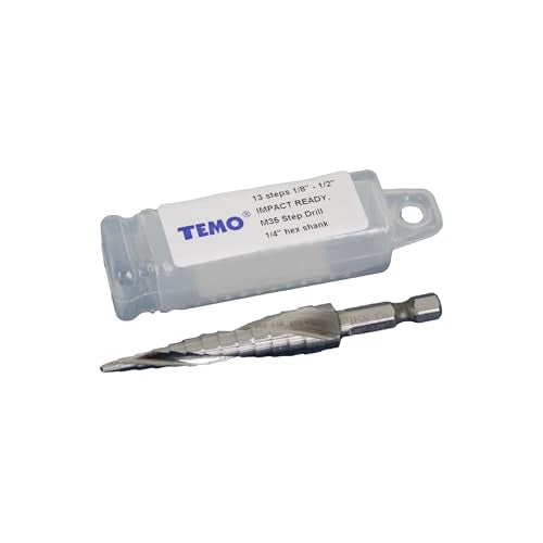 TEMO M35 Cobalt Spiral Step Drill Unibit Bit, 13 Size 1/8"-1/2", 1/4" Shank - size: 1/8" - 1/2", style: Spiral