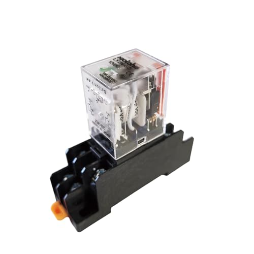 Electromagnetic Power Relay, 8-Pin 10 AMP 12V DC Relay Coil with Socket Base, LED Indicator, DPDT 2NO 2NC LY2N-GS 1PCS [Applicable for DIN Rail System] (1, DC12V)