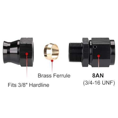 8AN Female Flare to 3/8" Hardline Compression Fitting Adapter Straight Aluminum Black 2PCS - color: Black - 2PCS, size: 8AN to 3/8"