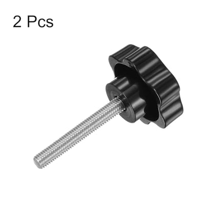 HARFINGTON 2pcs Star Knobs M8 x 57mm 304 Stainless Steel Threaded Stud 46mm Plastic 6-Star Head Hand Tightening Thumb Screw Clamping Jig Knob Handle, Black - size: M8 x 57mm x 46mm