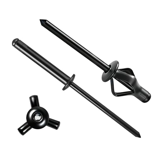 1/8" x 3/4" Tri-Fold Rivets Assortment - 140Pcs,All Black Tri-fold Exploding Pop Rivets Solid Aluminum Tri Grip Rivets Bulb Style Rivets for Kayak Marine Boat - color: Black, size: 1/8"x3/4"