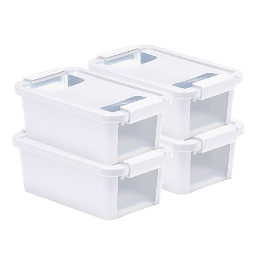 Curver Set of 4 Extra Small VersaBox Plastic Organization and Storage Box with Secure Latching Lid, White - size: Extra Small