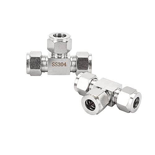 304 Stainless Steel Compression Tee 1/4" OD x 1/4" OD T-fitting 3-way 2pc - color: Pack of 2, size: 0.25 Inch