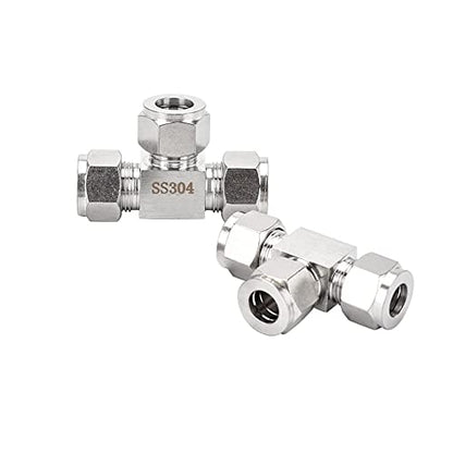 304 Stainless Steel Compression Tee 1/4" OD x 1/4" OD T-fitting 3-way 2pc - color: Pack of 2, size: 0.25 Inch