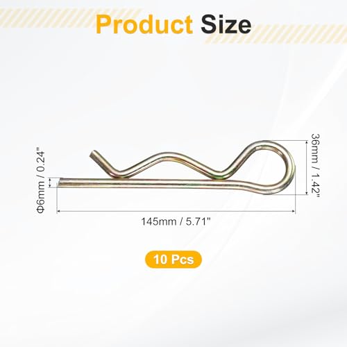 uxcell 10Pcs Hitch Pin Clip, 6x145mm Zinc-Plated Spring Steel Retaining R Clip Retaining Wire Hair Pins Cotter Pin Assortment Kit Clips for Trailer Tractors Mower Carts Truck, Gold - size: 6x145mm