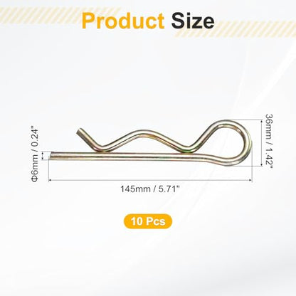 uxcell 10Pcs Hitch Pin Clip, 6x145mm Zinc-Plated Spring Steel Retaining R Clip Retaining Wire Hair Pins Cotter Pin Assortment Kit Clips for Trailer Tractors Mower Carts Truck, Gold - size: 6x145mm