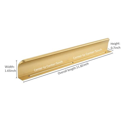 Brushed Brass Edge Finger Tab Pull for Cabinets Kitchen Concealed Aluminum Bathroom Closet Handles Bar Drawer pulls 10Pack 11.81inch 300mm Overall Length Easy to Install - color: Brushed Brass, size: 10"Hole Center 11.81" Overall Length