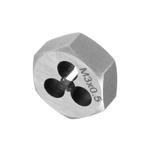 Hex Rethreading Die, M3 x 0.5 Pitch, Carbon Steel Cylindrical Pipe Threading Tool with 3 Chip Holes - (Applications: for Threading Repairing) - size: M3x0.5