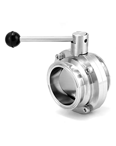 QWORK Stainless Steel Butterfly Valve 3" Tube OD – Precise Flow Control for Brewing, Liquid Transfer & Dairy Lines, 1 Pack