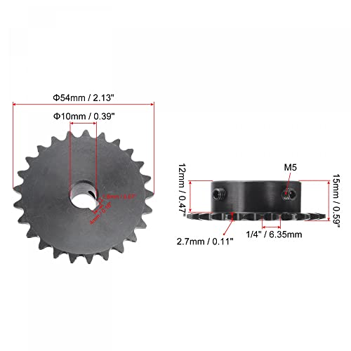 uxcell 25 Tooth Roller Sprocket B Type, #25 Chain, Single Strand 1/4" Pitch, 10mm Bore Black Oxide C45 Carbon Steel, Keyway with Set Screws for ISO 04C - size: 10mm