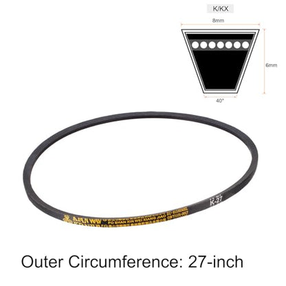 uxcell K-27 V Belt Machine Transmission Rubber, Black Replacement Drive Belt 27 inch Pitch Girth 8mm Width 6mm Height JIS Standard - size: 27"