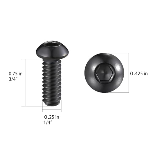 Wensilon (50Pcs) 1/4-20 * 3/4 Button Head Socket Cap Bolts Screws, 304 Black Stainless Steel, Allen Hex Drive, Bright Finish, Fully Machine Thread - color: Black, size: A 1/4-20*3/4