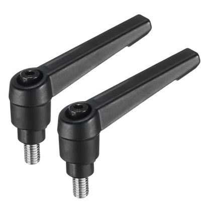 uxcell 2pcs Adjustable Clamping Lever Handle M6 x 10mm Metric 304 Stainless Steel Male Threaded Stud Hand Knobs Push Button Ratchet Rotating Screw Handles Bolts with Locking Lever Black - size: M6 x 10mm