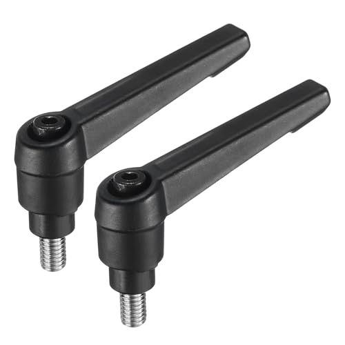 uxcell 2pcs Adjustable Clamping Lever Handle M6 x 10mm Metric 304 Stainless Steel Male Threaded Stud Hand Knobs Push Button Ratchet Rotating Screw Handles Bolts with Locking Lever Black - size: M6 x 10mm