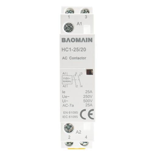 BAOMAIN 110V AC 2-Pole 25A Modular Contactor, 2NO, DIN Rail Mount
