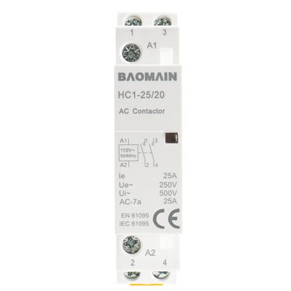 BAOMAIN 110V AC 2-Pole 25A Modular Contactor, 2NO, DIN Rail Mount