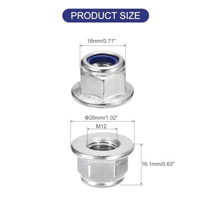 uxcell M12x1.75mm Flange Nylon Insert Lock Nuts 10Pcs 304 Stainless Steel - size: M12-1.75