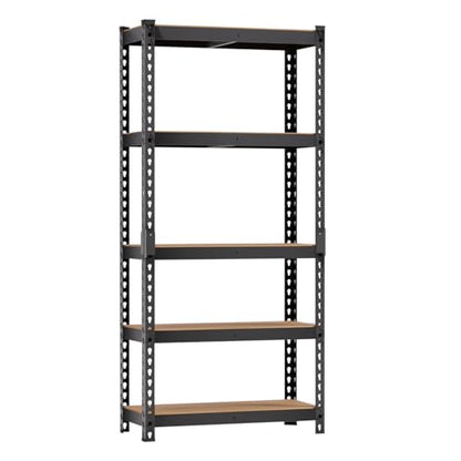 BestOffice 5-Tier Heavy Duty Storage Shelving Unit, 1650 LBS Adjustable Metal Garage Rack, 27.6" W X 11.8" D X 60" H, MDF Shelves for Garage Basement Kitchen, Black - size: 28"W x 12"D x 60"H