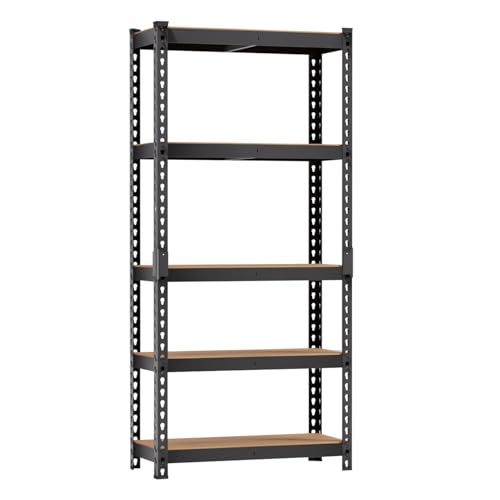 BestOffice 5-Tier Heavy Duty Storage Shelving Unit, 1650 LBS Adjustable Metal Garage Rack, 27.6" W X 11.8" D X 60" H, MDF Shelves for Garage Basement Kitchen, Black - size: 28"W x 12"D x 60"H