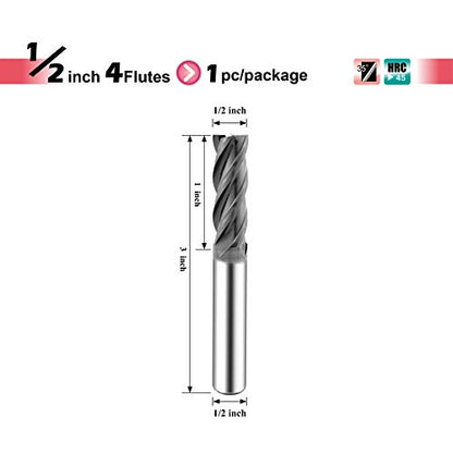 SPEED TIGER Micrograin Carbide Square End Mill, 1/2", 4 Flute, for Milling Alloy Steel, Hardened Steel, Metal (1 pc) - size: 1/2 in