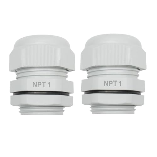 2-Pack 1" NPT Cable Glands, IP68 Waterproof Nylon PA66 Strain Relief Cord Grips, Adjustable Locknut for 18-25mm Wire, Electrical Conduit Fitting with Gaskets, Grey - color: Gray, size: 1"-2pcs