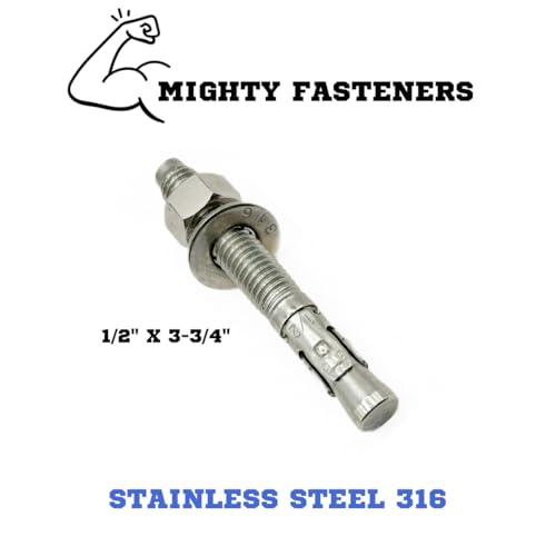 MIGHTY FASTENERS 316 SS Wedge Anchors 1/2"-13 x 3-3/4", 10 Pack - size: 1/2"-13 X 3-3/4"