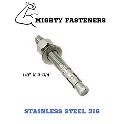 MIGHTY FASTENERS 316 SS Wedge Anchors 1/2"-13 x 3-3/4", 10 Pack - size: 1/2"-13 X 3-3/4"