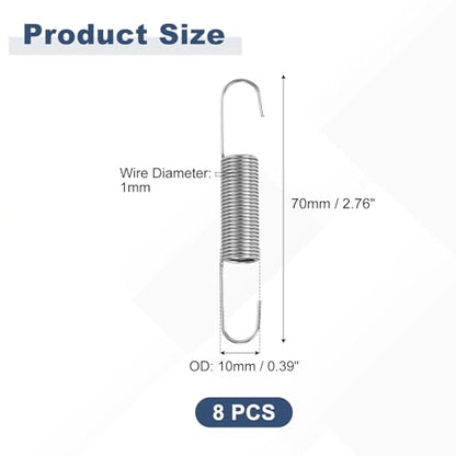 uxcell 8Pcs Stainless Steel Extension Spring Dual Hook 1mmWD, 10x70mmODxL - size: 1mm Wire, 10mmx70mm(ODxL)