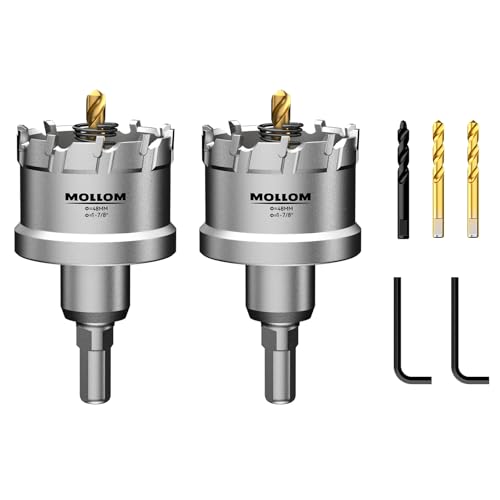 Mollom 1-7/8" (48mm) 2Pcs Heavy Duty Carbide Hole Saw with 3 Pilot bit - size: 48mm | 1-7/8" - 2PCS