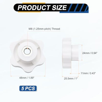 HARFINGTON 5pcs Star Knobs M8 Female Thread 48mm Head Iron Insert White - color: White, size: M8 x 48mm