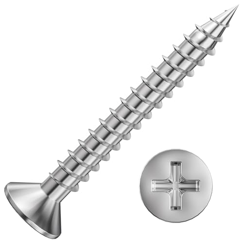 Wensilon (250Pcs) #8x1-1/4 Wood Screw Quick Metal Self Tapping Flat Head 304 Stainless Steel - color: Silver, size: #8x1-1/4