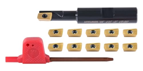 Accusize Industrial Tools 3/8" 90° Square Shoulder Indexable End Mill w/ 10 add'l APKT11T308 Inserts, 1/2" Shank, 3" OAL, 0.433" ap, 1 Flute, APKT11T308 Carbide Insert, 0056-0912+0056-1130 - size: 3/8" Cut, 1/2" Shk, 1 Fl, w/ 10 add'l inserts