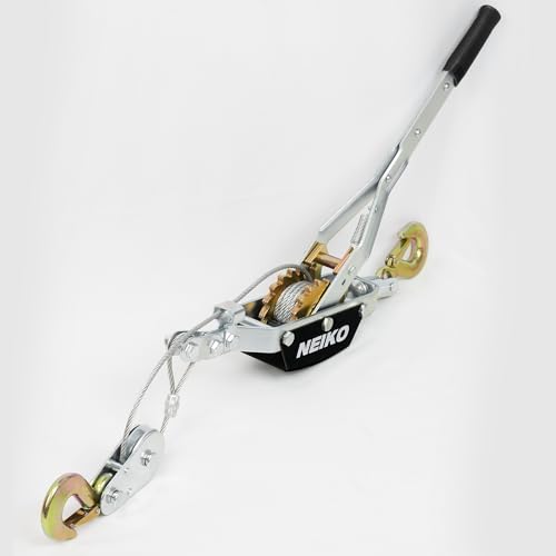 NEIKO 02253A Come Along Winch, 3-Ton (6,000 Lbs) Pulling Capacity, 9.8Ft, 2 Hook, Heavy Duty Power Cable Come Along Tool with Dual Gears, Hand Winch Cable, Automotive Hoist Winch Puller, Recovery Gear - size: 3 Ton