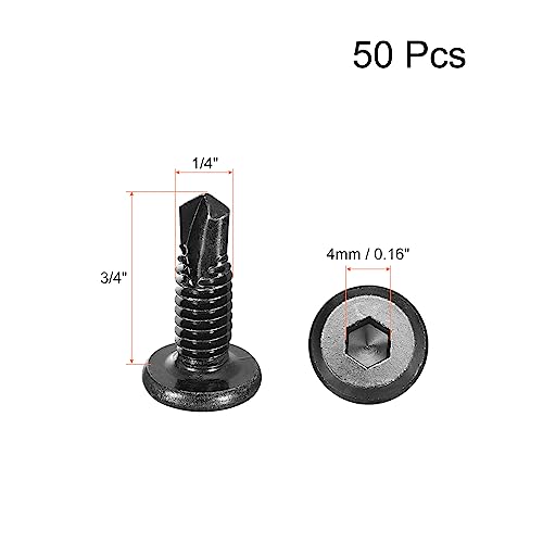 uxcell Hex Socket Self Tapping Screws, 1/4 x 3/4 410 Stainless Steel Sheet Metal Flat Head Drilling Screw 50pcs, Black - color: Black, size: 1/4 x 3/4"