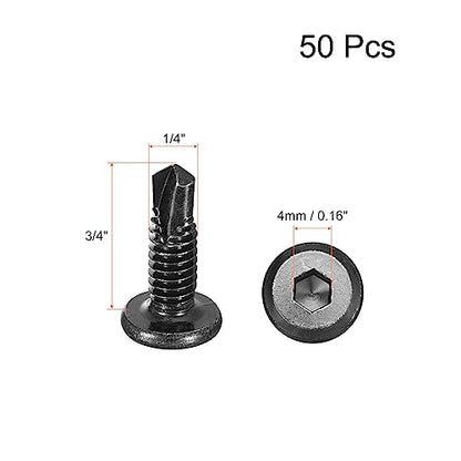 uxcell Hex Socket Self Tapping Screws, 1/4 x 3/4 410 Stainless Steel Sheet Metal Flat Head Drilling Screw 50pcs, Black - color: Black, size: 1/4 x 3/4"