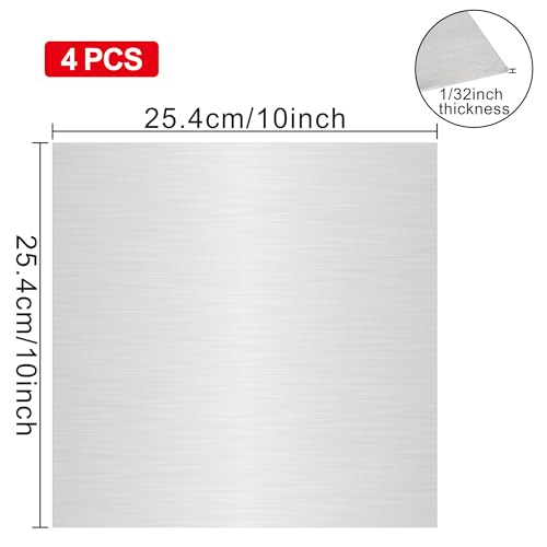 4PCS Stainless Steel Metal Sheets 10" x 10" x 1/32" Inch Metal Plates for Magnetic Mount Board Wall,430 Stainless Steel Shim Stock Plates for Crafting, Kitchen, Office(Thickness 0.8mm)