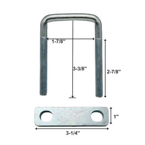4 Pack Square U-Bolt for Trailer- Fits 1-3/4 Inch Wide Leaf Springs, Galvanized Steel Clamp Set, Secure Fit for Truck, Boat and Trailers - size: Fits Up To 1-3/4 Inch Wide Leaf Springs