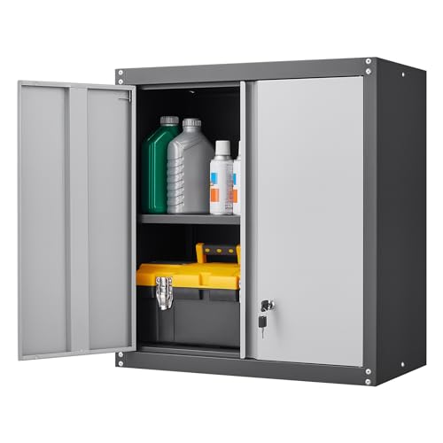 IRONFFICE Garage Wall Cabinet,Locking Wall Cabinet with Shelves,Wall Mounted Storage Cabinet,Metal Wall Cabinet for Garage,Basement,Home,Gray - color: Black-grey, size: 27.95"H